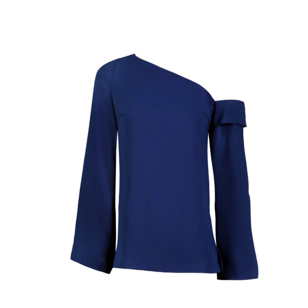 Anna Care Asymmetric One-Shoulder Navy Blouse